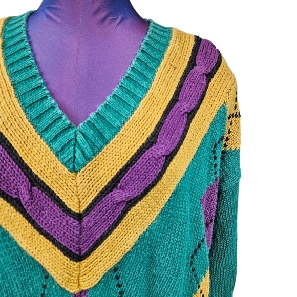 Vintage Body Equip Teal & Purple Argyle V-Neck Cricket Sweater Size XL Men's‎ - Picture 3 of 9
